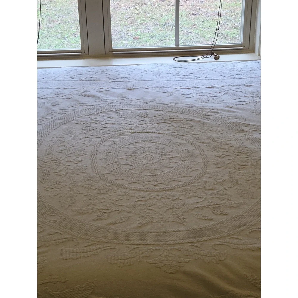VTG Y2k Crown Crafts Matelasse Bedspread Medallion Fringed‎ Blue Full 
